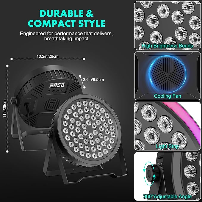 RGB Stage Par Light with Light Strip-90W LED Stage Lighting with Remote,DMX512 Sound Activated & Auto Strobe Jump Modes Uplights for Events Church Wedding DJ Party & Stage Show