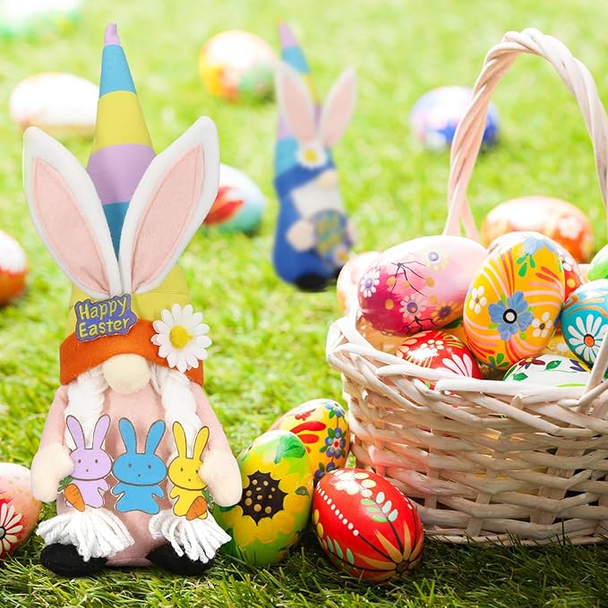 Lovinland Easter Decorations - Bunny Gnomes Decor for Home, Indoor, Tiered Tray, Office, Desk - Spring Rabbit Stuffed Centerpiece Table
