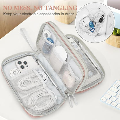 FYY Electronic Organizer, Large Travel Cable Organizer Bag Pouch Electronic Accessories Carry Case Portable Waterproof Double Layers All-in-One Storage Bag for Cable, Cord, Charger, Pattern Pink