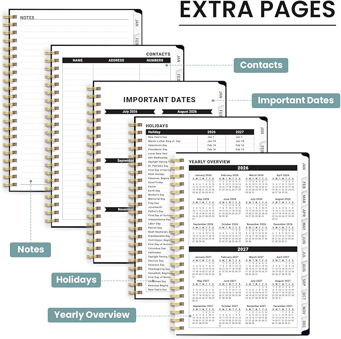 2026 Planner, Weekly and Monthly Planner for Women, Jan 2026 - Dec 2026 Pretty 2026 Calendar Planner with Monthly Tabs, Inner Pocket, Spiral Binding, Perfect for Office Home School - 6.3" x 8.5", Amber Bloom