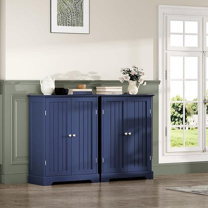 ChooChoo Bathroom Floor Cabinet, Modern Bathroom Storage Cabinet with 2 Doors and Adjustable Shelves, Freestanding Cupboard for Living Room, Blue