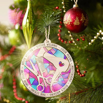 FLAGWIX Christmas Hairstylist Gifts Women - Suncatcher Hairdresser Christmas Ornaments 2025 for Tree Decorations - Hair Stylist Ornament, Hair Stylist Gifts for Hairdressers Female Barbers Beauticians