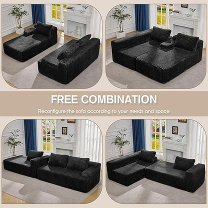 Hobestluk Modular Sectional Sofa Couches L-Shape Couch 3 Seat Modular Sofa Memory Foam Sectional Couches for Living Room, Cloud Couch with Oversized Chaise (108" Left Facing Chaise)