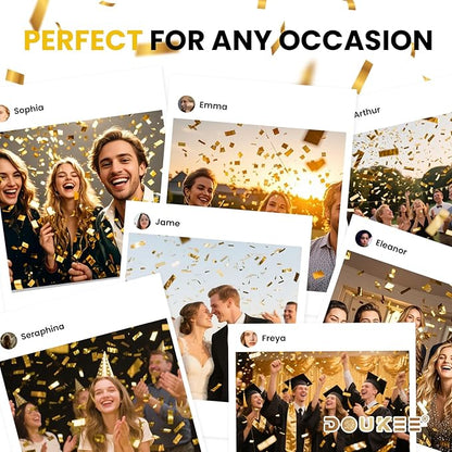 Graduation Confetti Poppers Gold, DOUKEE 2Pack Shiny Gold Mylar Confetti Poppers Cannon Party Shooter for Graduation, New Years Eve, Birthday Party Supplies -12 Inch
