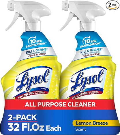 Lysol All Purpose Cleaner Spray, Multi-Purpose Disinfecting Spray, Kitchen & Bathroom Cleaner, Lemon Breeze Scent, 32 Fl Oz (Pack of 2)