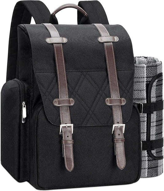 Picnic Backpack for 4 Person with Large Insulated Cooler Bag, Picnic Basket Set with Wine Pouch, Waterproof Picnic Blanket & Cutlery Set. Perfect for Beach, Camping, Party,Wedding Gift for Couple.