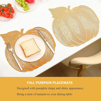 Fall Pumpkin Placemats, Set of 6 Halloween Thanksgiving Placemats, Autumn Harvest Place Mats Home Table Decorations, Orange