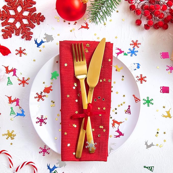 CCINEE Christmas Glitter Confetti Metallic Foil Table Scatters Confetti Snowflake Santa Elk Hat Gift Box Glitter Sequins for Christmas Decorations Party Supplies, 180g