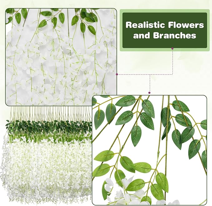 Wisteria Hanging Flowers,Fake Hanging Flowers,Wisteria artificiales Garland for Home Wedding Arch Floral Party Garden Ceremony Outdoor Decor,3.6 feet Long(150,White)
