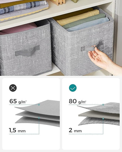SONGMICS Storage Cubes, 11-Inch Non-Woven Fabric Bins with Double Handles, Set of 6, Closet Organizers for Shelves, Foldable, for Clothes, Cattail Gray UROB26LG