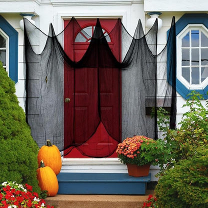 Halatool 85 X 400 in Halloween Creepy Cloth, Black Spooky Cheesecloth Scary Hanging Gauze Decor for Halloween Party Supplies Haunted Houses Windows Doorways Indoors & Outdoors