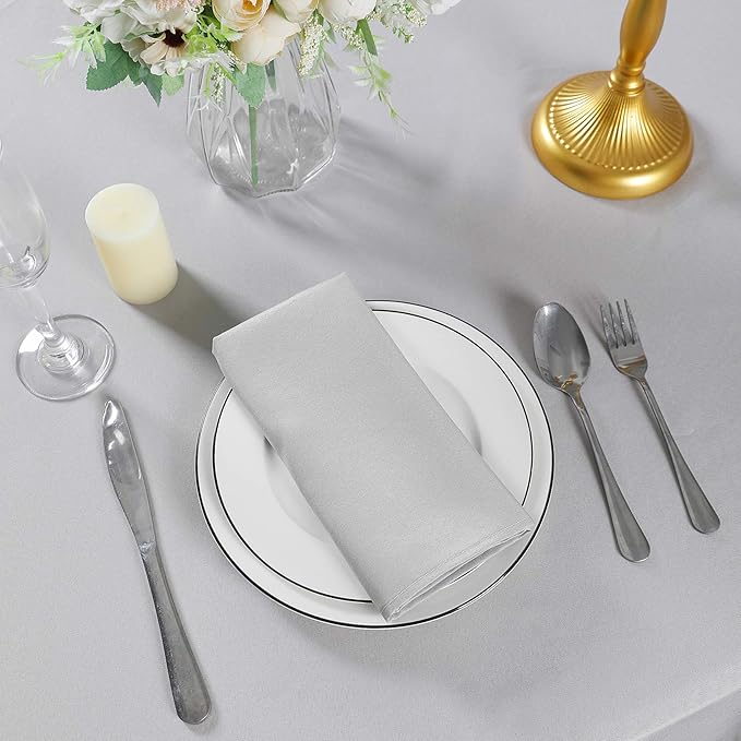 Cloth Napkins 17x17 inch Washable Polyester Dinner Napkins Soft Table Napkins for Wedding Party Dining Banquet(Silver,100PCS)