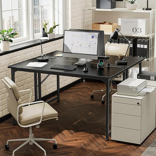 PRAISUN 47 X 20 Inch Office Computer Desk with Power Outlets and USB-C Port, Larger Gaming Desk, for Home Office, Study, Bedroom, Writing Work from Home Table, Metal Frame, Black