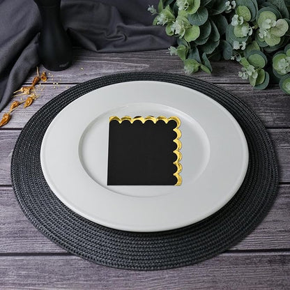 200 Pack Black Paper Napkins - Gold Foil Scalloped Cocktail Napkins for Themed Party Supplies, Birthday, Baby Shower, Wedding