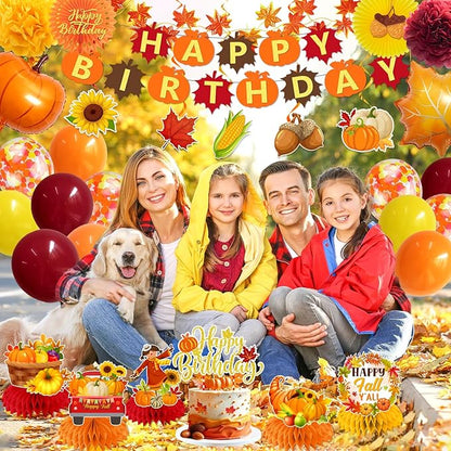 Fall Decorations Fall Birthday Party Decorations Include Autumn Backdrop Banner Cake Topper Honeycomb Pumpkin Balloon for Thanksgiving Birthday Decorations