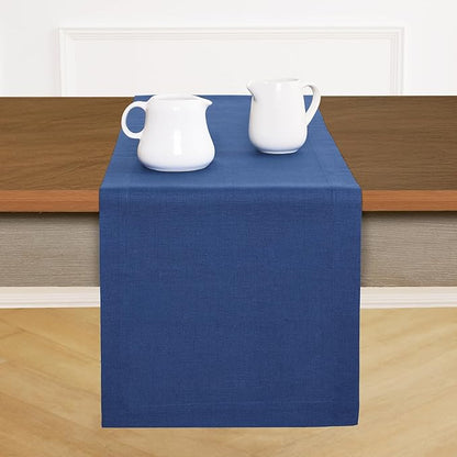 Solino Home Linen Table Runner 90 Inches Long - 100% Pure Linen Indigo Blue Dining Table Runner 14 x 90 Inch for Fall, Autumn, Christmas, Holiday, Winter, New Year - Fete