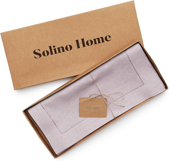 Solino Home Linen Lilac Table Runner 132 Inches Long - 100% Pure Linen Extra Long Table Runner 14 x 132 Inch for Fall, Autumn, Christmas, New Year - Classic Hemstitch