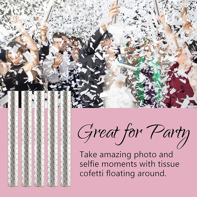 BATTIFE 10Pack White Confetti Wands, Tissue Paper Confetti Sticks for Wedding Party Celebrations, Anniversary, Birthday, 7.8inch