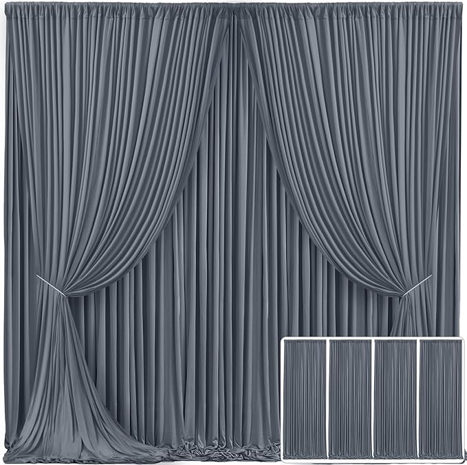 4 Panels Charcoal Backdrop Curtain for Parties Wedding Wrinkle Free Silver Grey Photo Curtains Backdrop Drapes Fabric Decoration for Birthday Party Baby Shower 20ft(W) x 10ft(H)