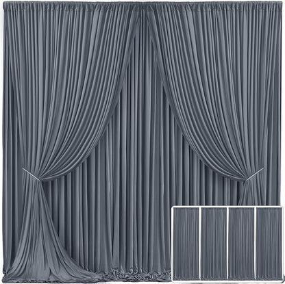 4 Panels Charcoal Backdrop Curtain for Parties Wedding Wrinkle Free Silver Grey Photo Curtains Backdrop Drapes Fabric Decoration for Birthday Party Baby Shower 20ft(W) x 10ft(H)
