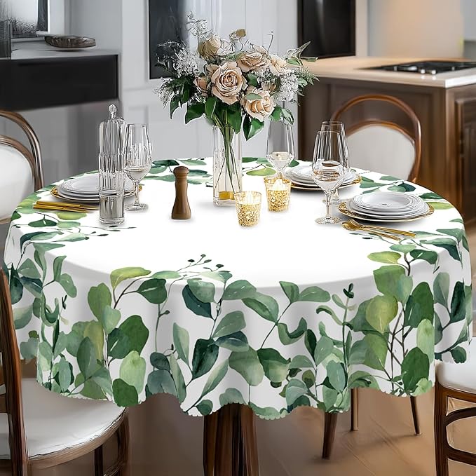 Eikione Round Tablecloth 60inch, Summer Floral Tablecloth Waterproof and Wrinkle-Free, Table Covers, Summer Decorations for Home Dining