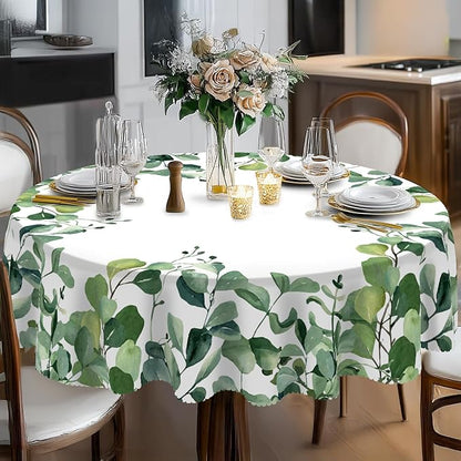 Eikione Round Tablecloth 60inch, Summer Floral Tablecloth Waterproof and Wrinkle-Free, Table Covers, Summer Decorations for Home Dining
