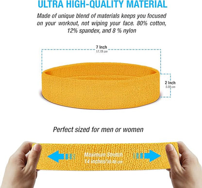 Suddora Workout Headband for Men and Women, Moisture-Wicking Athletic Sweatband, Lightweight Cotton Terry Cloth Bands for Basketball, Tennis, Football, Gym, Running, Cosplay & Costumes