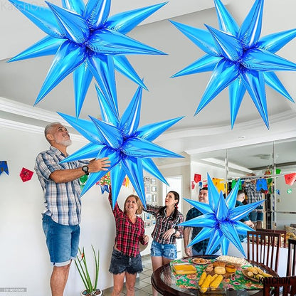 KatchOn Metallic Blue Star Balloons - 26 Inch, Pack of 50 | Starburst & Spike Designs for Blue Birthday & Party Decorations