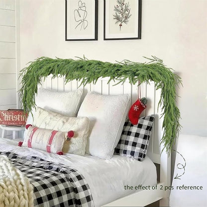 12 FT 2 Pcs 6 Ft Artificial Norfolk Pine Christmas Garlands, Realistic Winter Pine Garland, Green Artificial Greenery Garland for Mantle, Wall, Table,Fireplace,Indoor, Outdoor Christmas Decorations