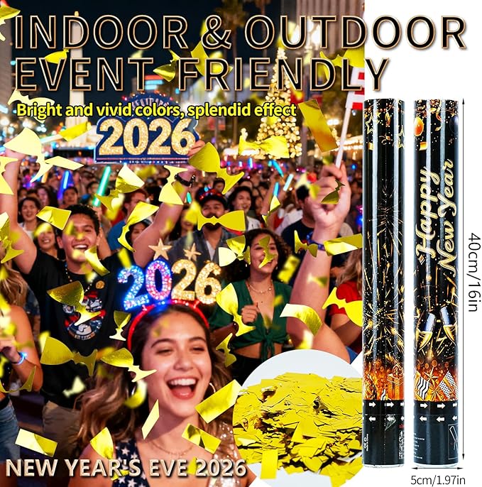 16 inch Christmas Thanksgivings New Years Eve Confetti Poppers,Golden Confettis Cannons Bulk with Gold Paper &Cup Design for Thanksgiving Parade Xmas Party Favor Supplies New Year's Eve celebration