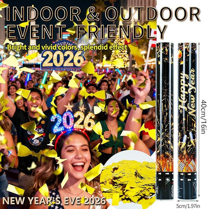 16 inch Christmas Thanksgivings New Years Eve Confetti Poppers,Golden Confettis Cannons Bulk with Gold Paper &Cup Design for Thanksgiving Parade Xmas Party Favor Supplies New Year's Eve celebration