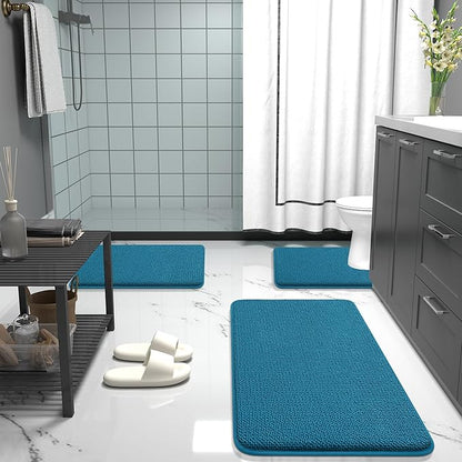 OLANLY Thick Memory Foam Bath Rugs 47x17, Extra Soft Absorbent Bathroom Rug, Quick Dry Bath Mats, Non-Slip, Machine Washable Carpet for Bathroom, Tub and Shower, Home Decor Accessories, Peacock Blue
