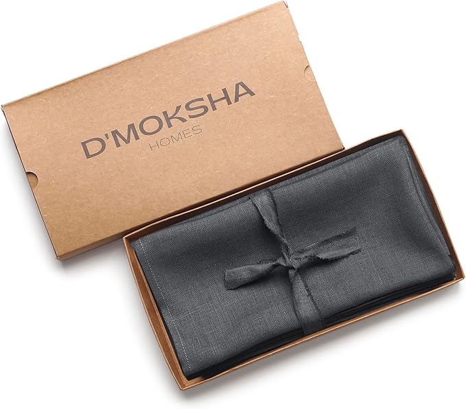 D'Moksha Homes Charcoal Grey Linen Napkins 18 x 18 Inch - 100% Pure Linen Cloth Washable Dinner Napkins Set of 8 for Winter, Christmas, Holiday