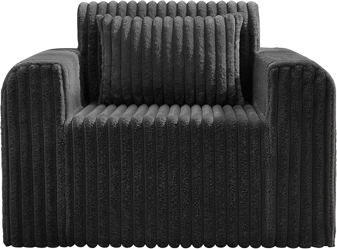 Hobestluk Single Sofa Foam Couch Sofa for Small Spaces Comfy Sofas with Removable Cover Furry Couch with Pillows for Living Room, Bedroom, Apartment, Office (Black, Standard)
