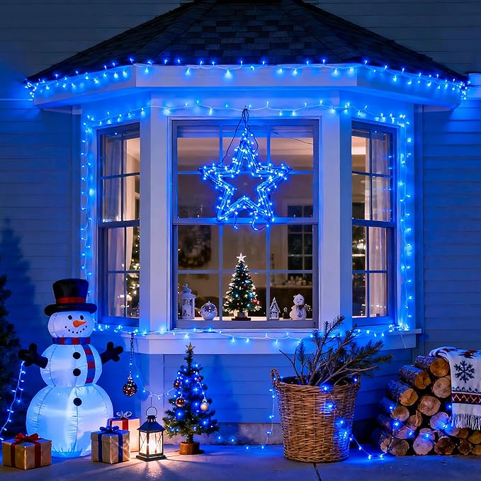 JMEXSUSS 600 Blue LED Christmas Lights Outdoor Waterproof 168ft Blue String Tree Lights Indoor Plug in 8 Modes for Bedroom Fireplace Halloween Party Xmas Christmas Decorations