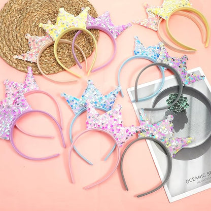 12 PCS Princess Crowns Headband,Glitter Headbands Crown,Sequin Crown Headband,Princess Tiara,Crowns Hair Accessories for Girls Women Birthday Party Wedding Prom Jewelry Cosplay Gifts