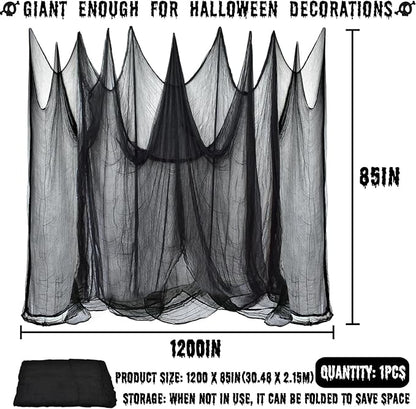 ZeeDix Halloween Black Creepy Cloth 85in x 100ft Giant Cloth Home Deco Spooky Scary Gauze for Party Supplies Haunted Houses Outdoor Yard Wall Doorways Decoration