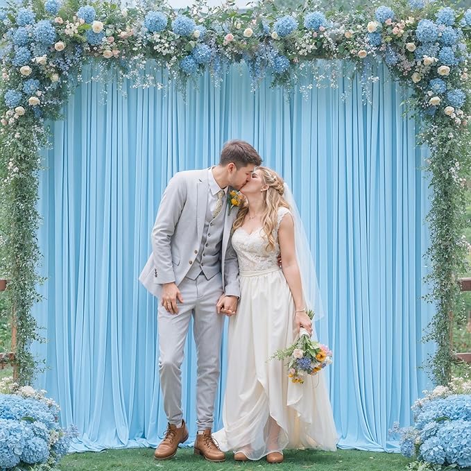32 x 10ft Baby Blue Backdrop Curtain for Baby Shower Blue Photo Backdrop Curtains Wrinkle Free Drapes for Backdrop Soft Long Curtains for Backdrop Decoration Birthday Parties Wedding Baptism, 8 Panels