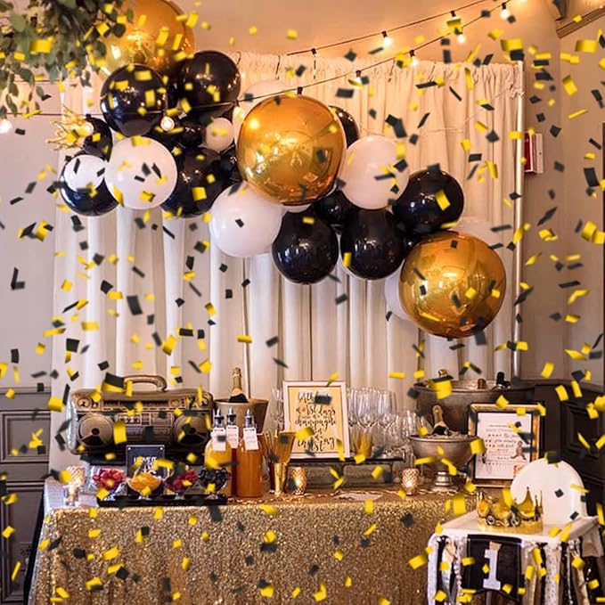 16" Black Gold Confetti Cannons - Party Poppers for Birthday Graduation Wedding New Year Celebrations - Easy to Use - Pack of 2