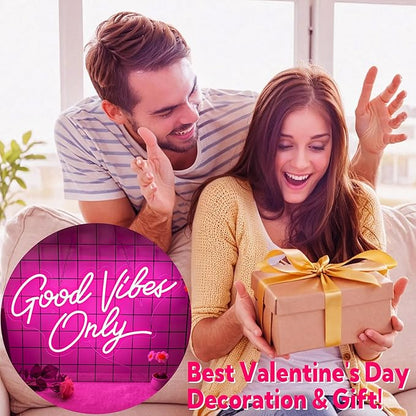 Good Vibes Only Neon Sign for Wall Decor 21.6" x 11.8" Pink LED Fun Vibe Lights for Party, Bedroom, Bar, Wedding Decoration - Best Gifts for Birthday, Christmas