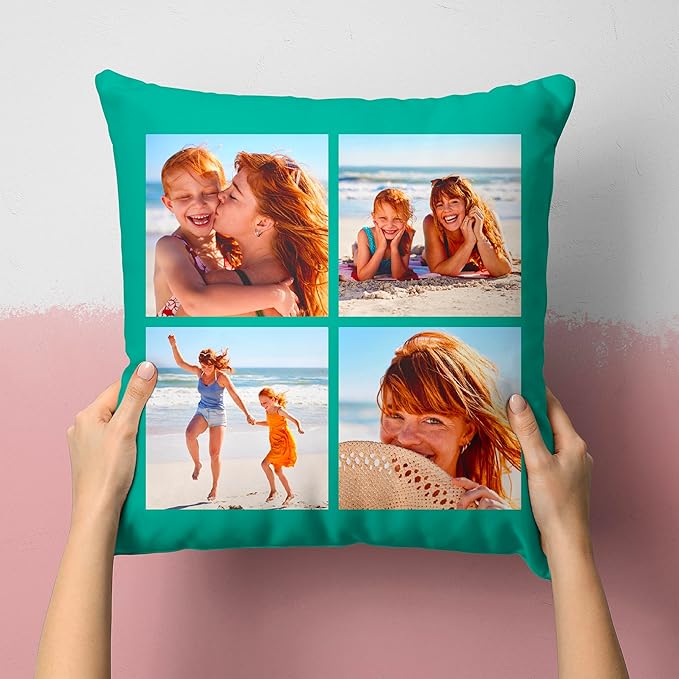 Be Burgundy Custom 4 Photo Pillow Cover 16x16 Inch – Personalized Collage Picture Pillow, Custom Throw Pillowcase, Optional Background Color, Gift for Family, Friends, Couples