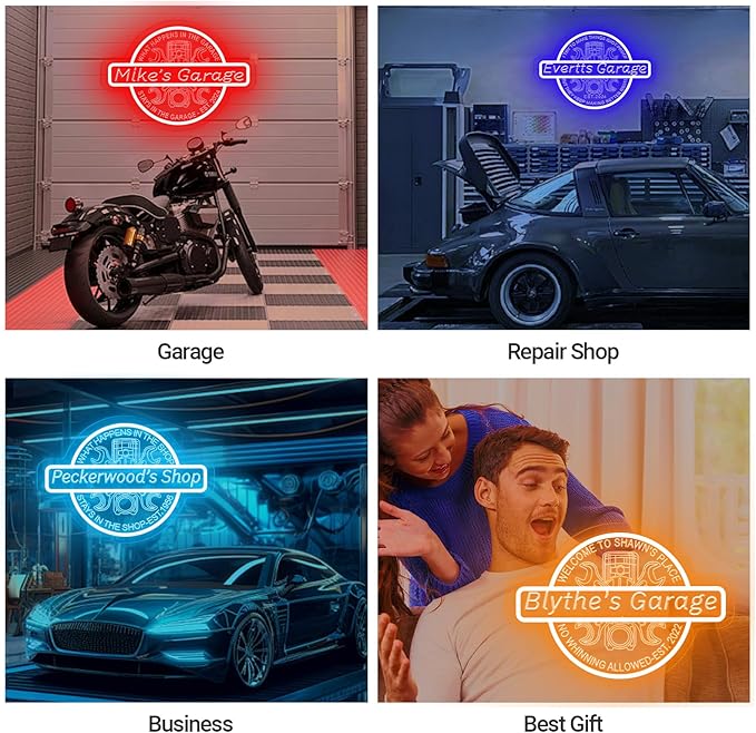 Custom Name Garage LED Neon Sign for Men Dad, Personalized Garage 3D Art Sign, Customizable Workshop Man Cave Acrylic Neon Light for Gift, Garage Light Up Sign for Wall Decor