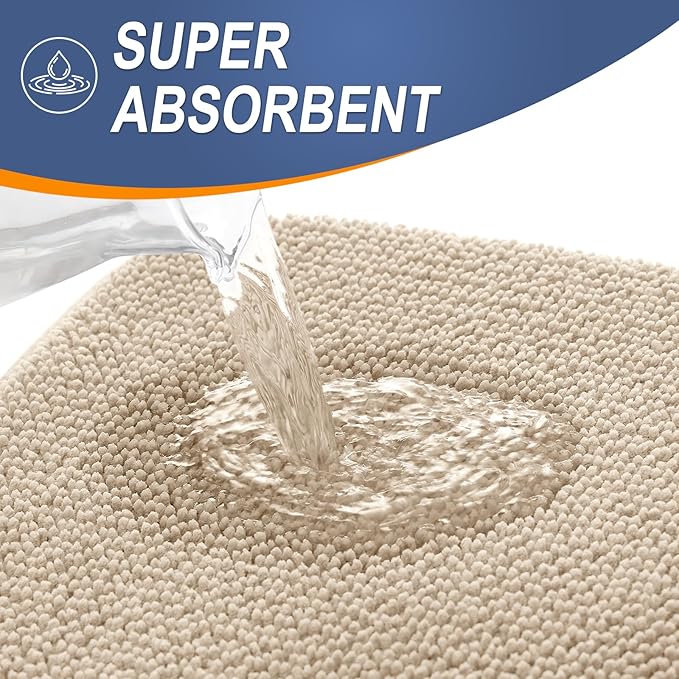 OLANLY Thick Memory Foam Bath Mats Rugs 45x27, Extra Soft Absorbent Bathroom Rug, Quick Dry Bath Mat, Non-Slip, Machine Washable Carpet for Bathroom, Tub and Shower, Home Decor Accessories, Beige