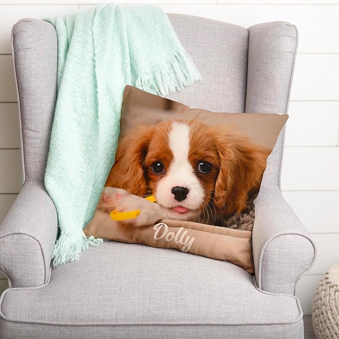 Be Burgundy Custom Photo Pillow Cover 16x16 Inch – Personalized Picture with Name or Text White Throw Pillow Case Add Your Own Photo Custom Gift for Family Pet Lovers Couples Friends