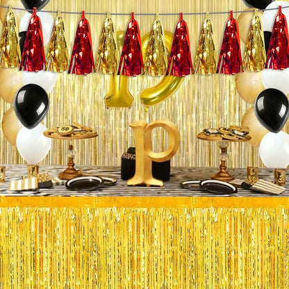 3P Red Gold Tassel Banner Garland Metallic Foil Fringe Banner Tinsel Tassels Streamer Banner Backdrop for Parade Floats Graduation Halloween, Christmas, Baby Bridal Shower Party Decorations