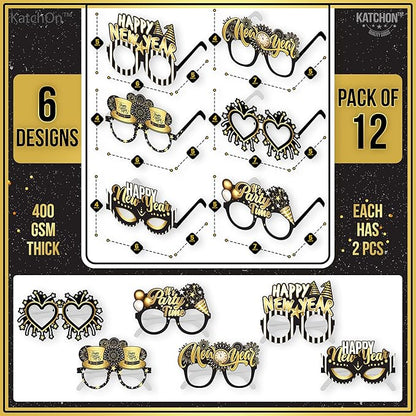 KatchOn, Happy New Year Glasses 2026 - Pack of 12 | New Years Eve Glasses, New Years Eve Party Supplies 2026 | Happy New Years Decorations 2026 | NYE Decorations 2026
