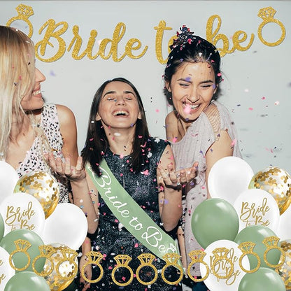 Sage Green Bachelorette Party Decorations, Bride to Be banner, Bridal Shower Decorations with Balloons,Bridal Sash, Paper Pompoms for Bachelorette Engagement Party favors