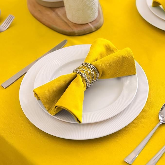 Encasa XO Sunbeam Yellow Cloth Napkins Set of 6, 17"x17" | Solid Color Cotton Dinner Napkins | Washable & Reusable Napkins for Dining Table Fall Decoration, Holiday & Christmas Festivals