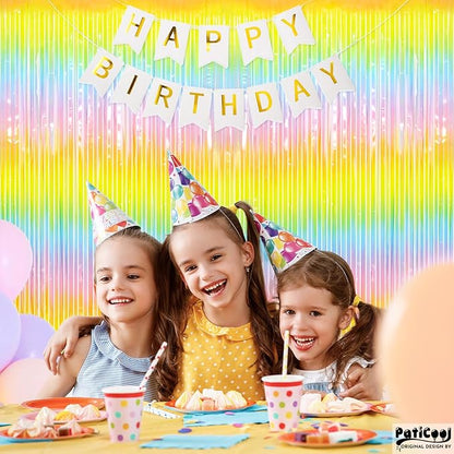 Thicken Pastel Rainbow Streamers 4 Pack 3.2 x 8.2 FT, Pastel Birthday Decrorations Tinsel Backdrop Curtains, Foil Fringe Photo Backdrop for Baby Shower, Easter, Spring Party Decorations