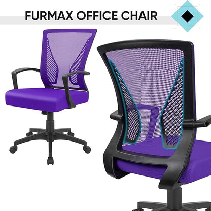 Furmax Office Chair Ergonomic Computer Desk Mesh Chair Mid Back Swivel Lumbar Support with Armrest (2, Violet)